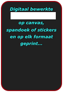 Digitaal bewerkte
foto of illustratie
op canvas,
spandoek of stickers en op elk formaat geprint...